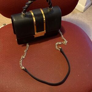 MW Black and Gold Shoulder Purse with Removable Strap